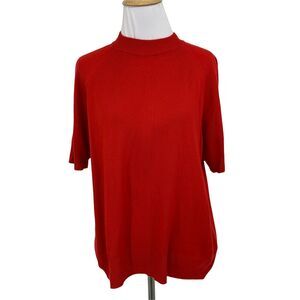 Vintage Ship N Shore Blouse Womens XL Extra Large Red Mock Neck Half Sleeves